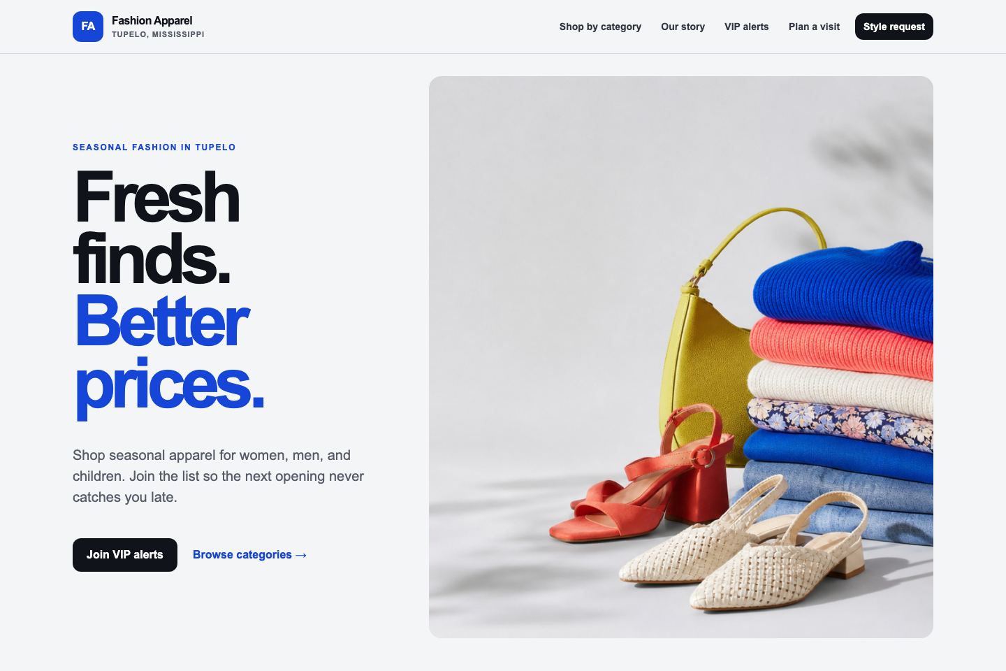 Website concept preview for AGL Fashion Apparel
