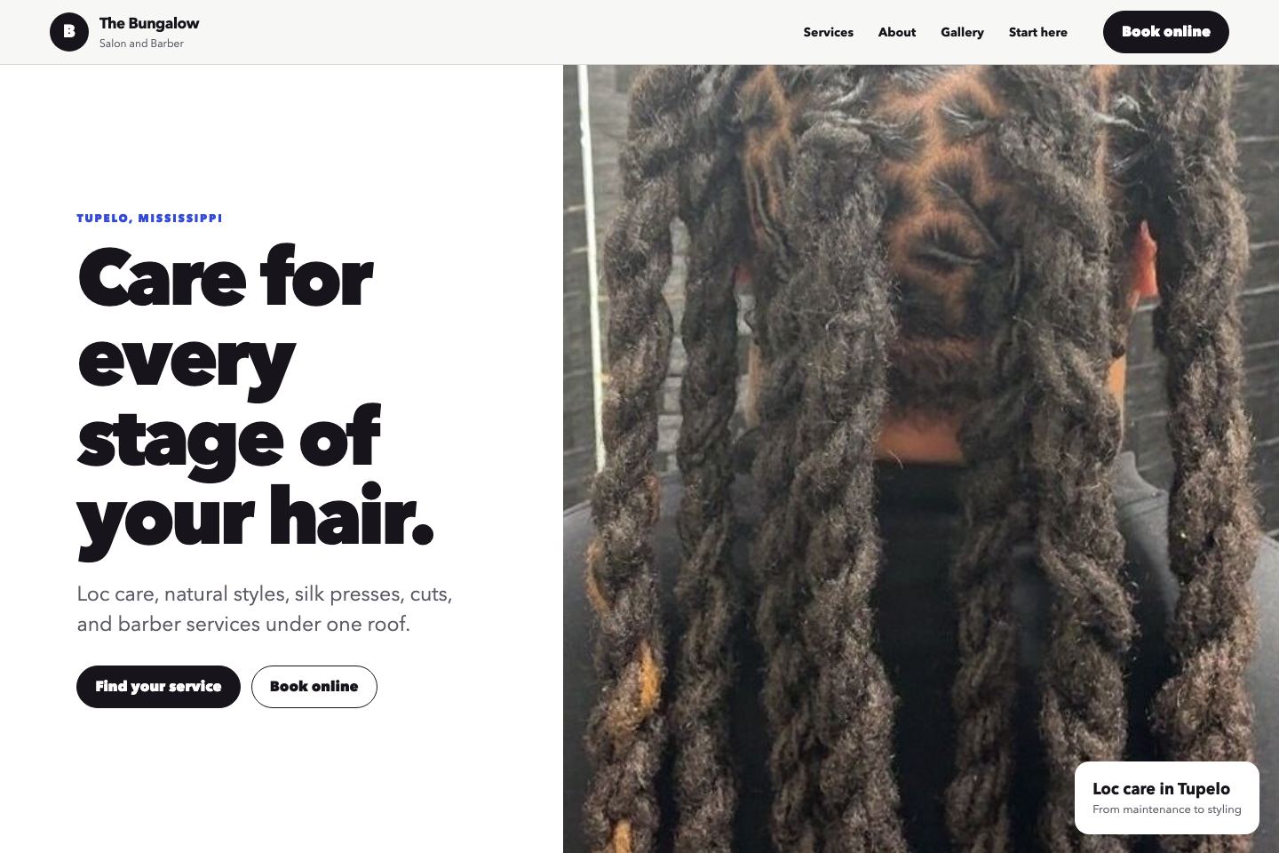Website concept preview for The Bungalow Salon and Barber