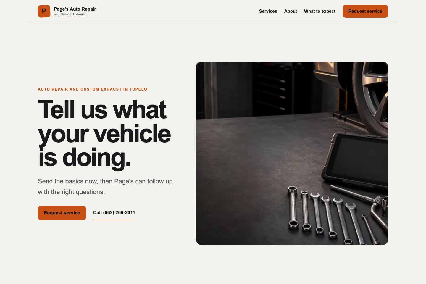 Website concept preview for Page's Auto Repair
