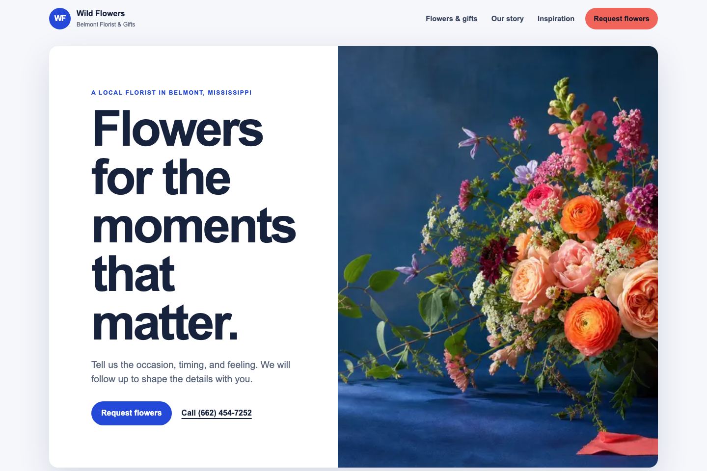 Website concept preview for Belmont Florist & Gifts / Wild Flowers