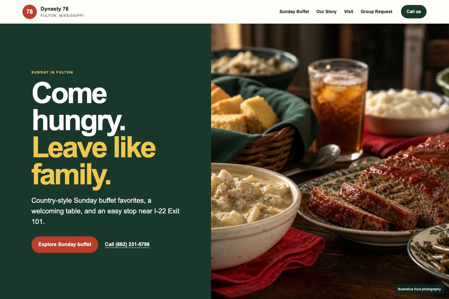 Website concept preview for Dynasty 78 Restaurant