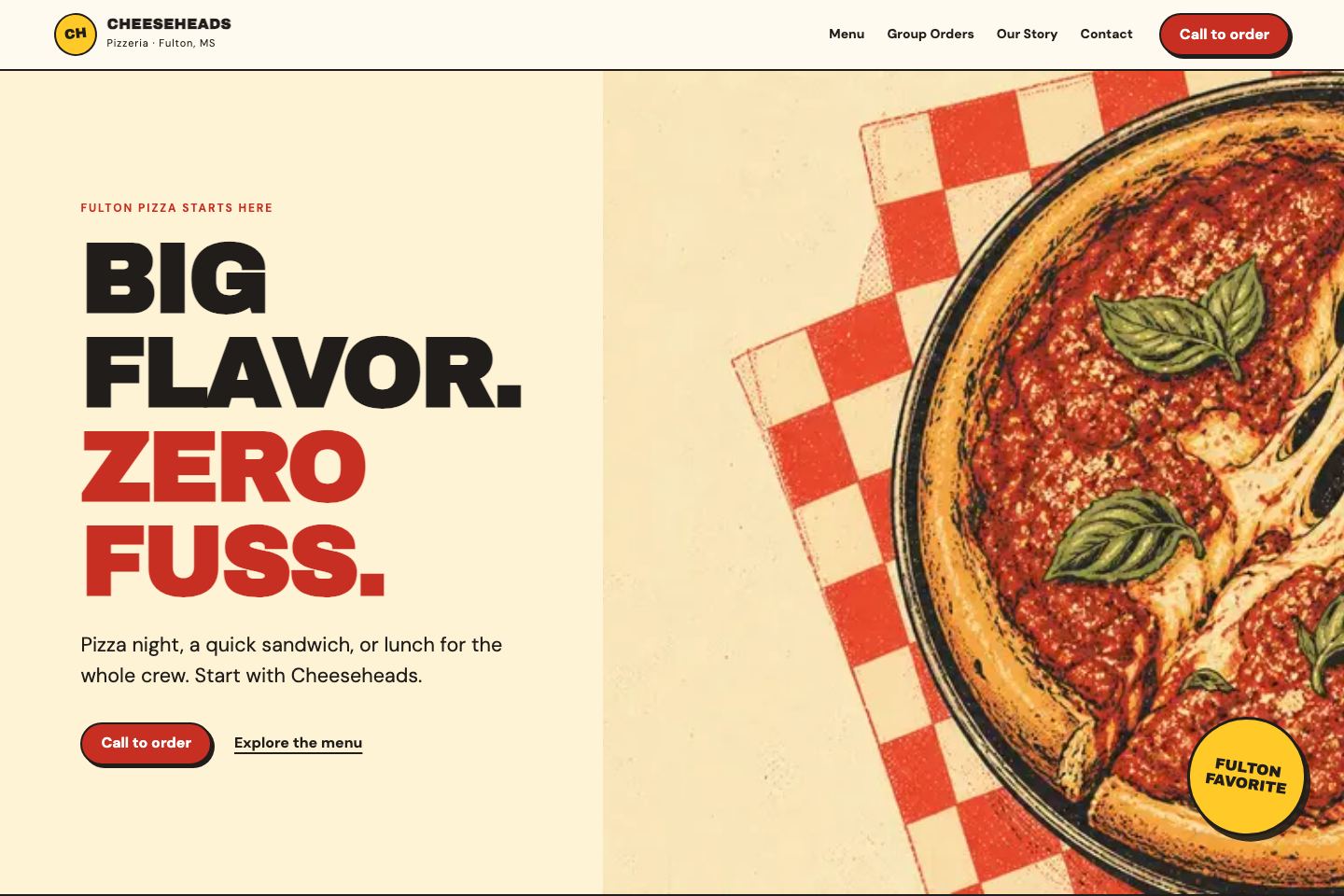Website concept preview for Cheeseheads Pizzeria
